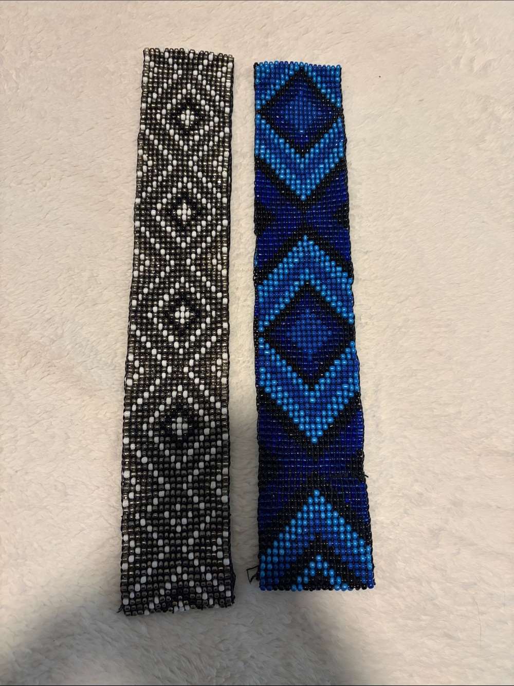 Express Beaded Belts - Black & Blue Geometric Pair